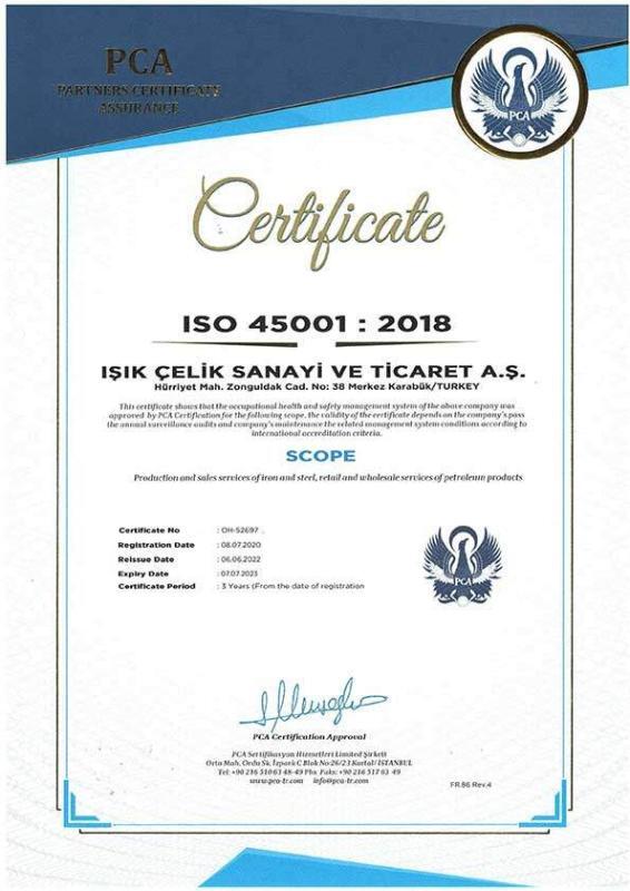 Işık Çelik ISO 45001 2018 Certificate